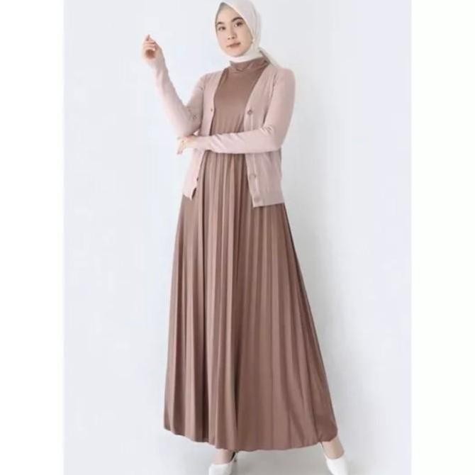 gamis plisket / gamis kensi tanpa lengan / baju bumil premium