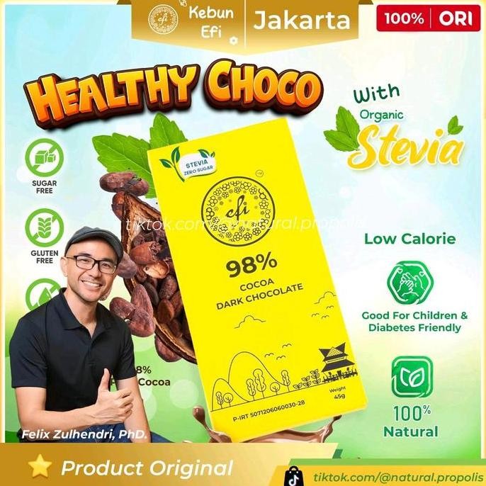 

Healthy Dark Chocolate Efi 72% 90% 98% Cocoa 45g - Coklat Murni Kakao Butter Termurah