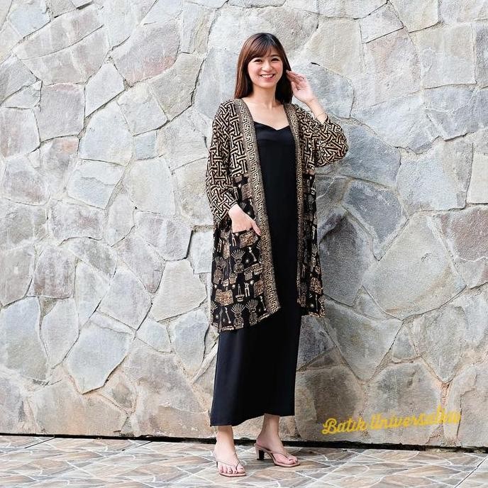 Long Outer Batik Wanita Cardigan Tunik Panjang - Ondel2 Betawi