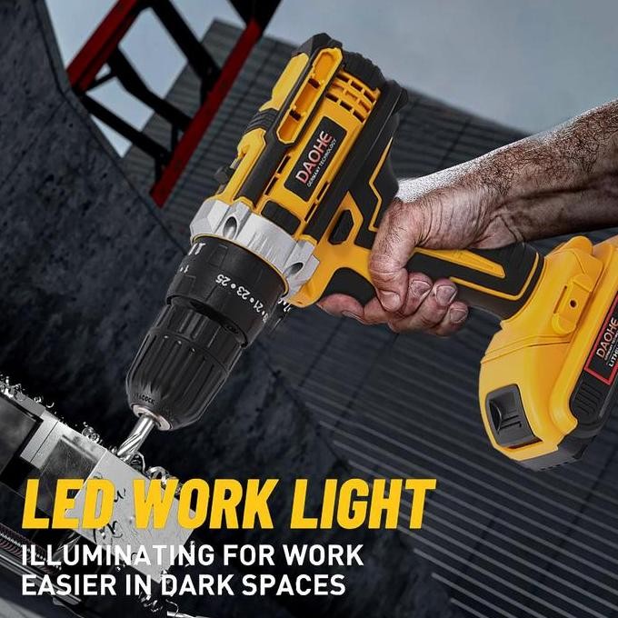 Sale Daohe Mesin Bor Baterai 36Vf 25+3 Cordless Impact Lengkap 2 Baterai Fullset Koper 35Nm 10Mm Chu