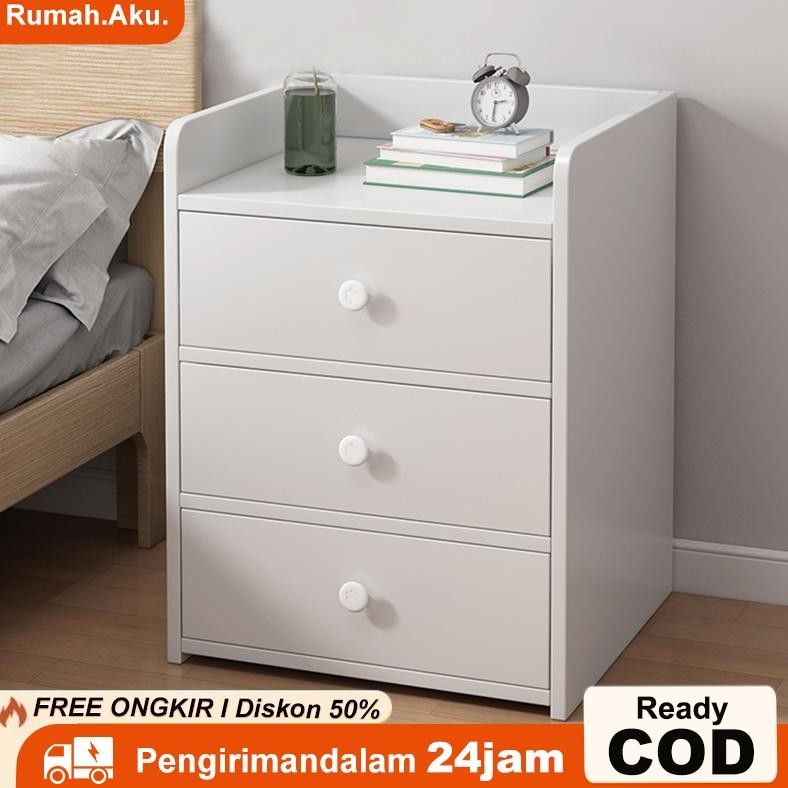 Meja Nakas Dengan Roda Bedside Table Lemari Nakas Putih Kayu Serbaguna Minimalis Meja Samping Kamar 