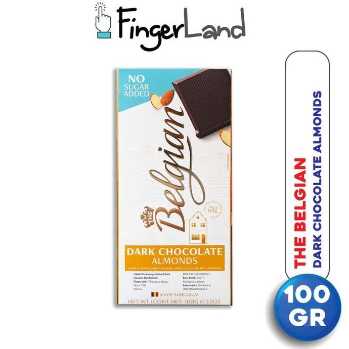 

THE BELGIAN Dark Chocolate Almond 100gr No Sugar Added Cokelat Hitam Premium Termurah