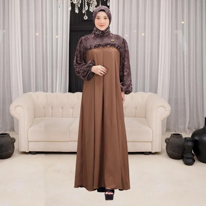Demore - 2in1 Naeha Gamis Syari Lebaran (Abaya+Hijab) Outfit Remaja Kondangan Wanita Muslim