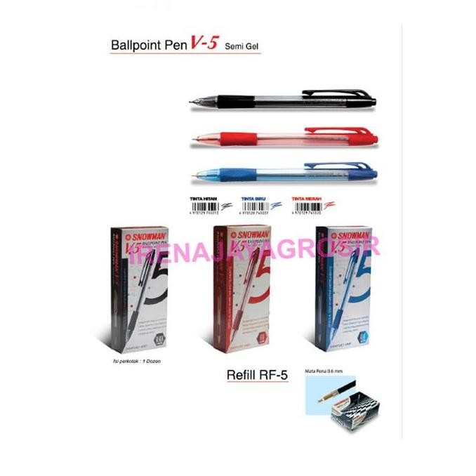 

tersedia pulpen snowman v-5 semi gel - box isi 12 pcs original