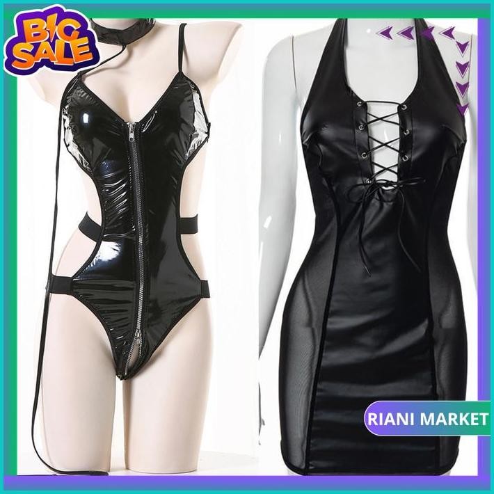 LINGEIRE SEKSI KULIT PU BACKLESS MINI DRESS MODEL EROPA AMERIKA BY RIANI MARKET