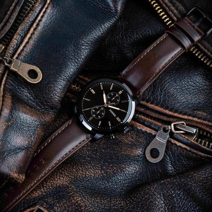 Jam Tangan Pria Fossil Townsman Fs5437 Chronograph Analog Kulit Brown Mewah Ekslusif Original