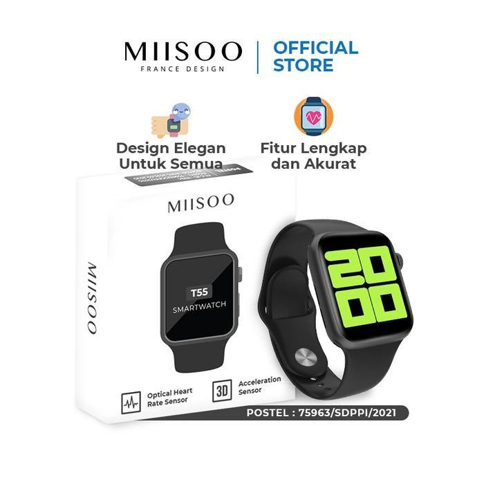 Miisoo Smartwatch T55 Jam Tangan T500 Strap Wanita Pria Izin Postel