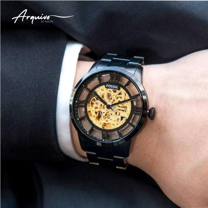 Jam Tangan Pria Fossil Townsman Automatic Black Stainless Steel Mewah Sporty Original Me3197