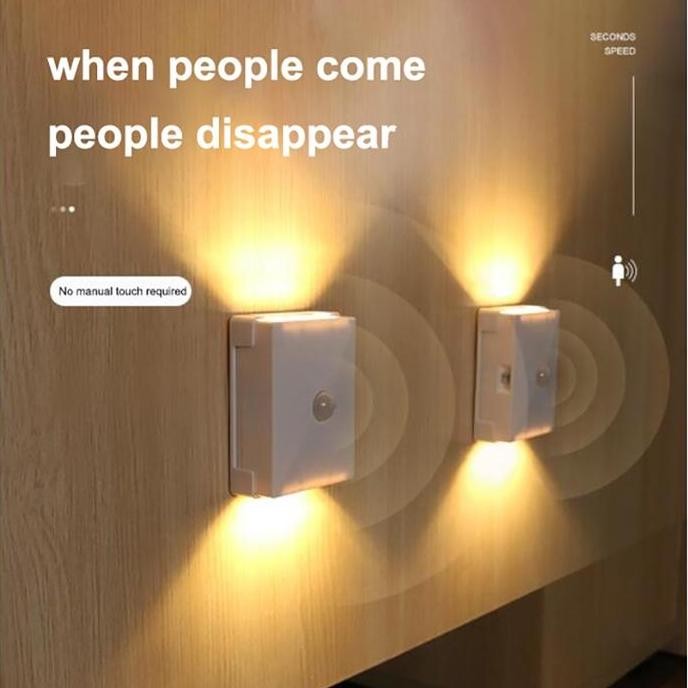 Lampu dinding 2-led Tenaga Baterai Dengan Sensor Tubuh Manusia
