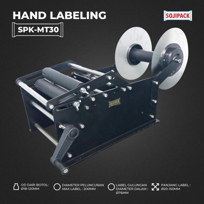 

MESIN LABEL STIKER BOTOL MANUAL BOTTLE STICKER LABELING MACHINE SOJIPACK ORIGINAL DAN TERPERCAYA