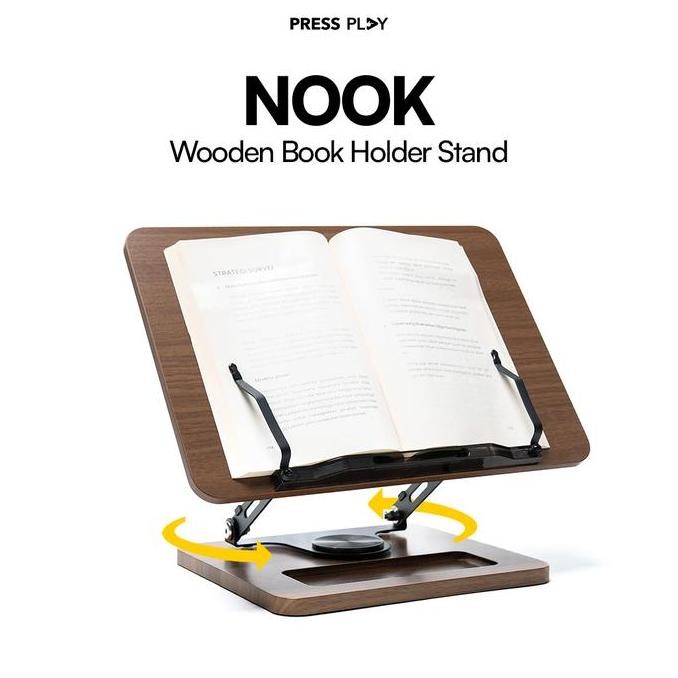 

NOOK WOODEN SWIVEL BOOK HOLDER STAND MULTIFUNCTION BY PRESS PLAY ORIGINAL DAN TERPERCAYA