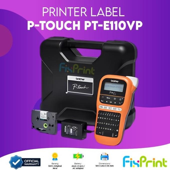 

PRINTER LABEL BROTHER PORTABLE PT-E110VP ELECTRICIAN MODEL HANDHELD PRINTER PT E110VP FOR INDUSTRIAL AND CABEL LABEL MAKER NEW ORIGINAL GARANSI RESMI ORIGINAL DAN TERPERCAYA