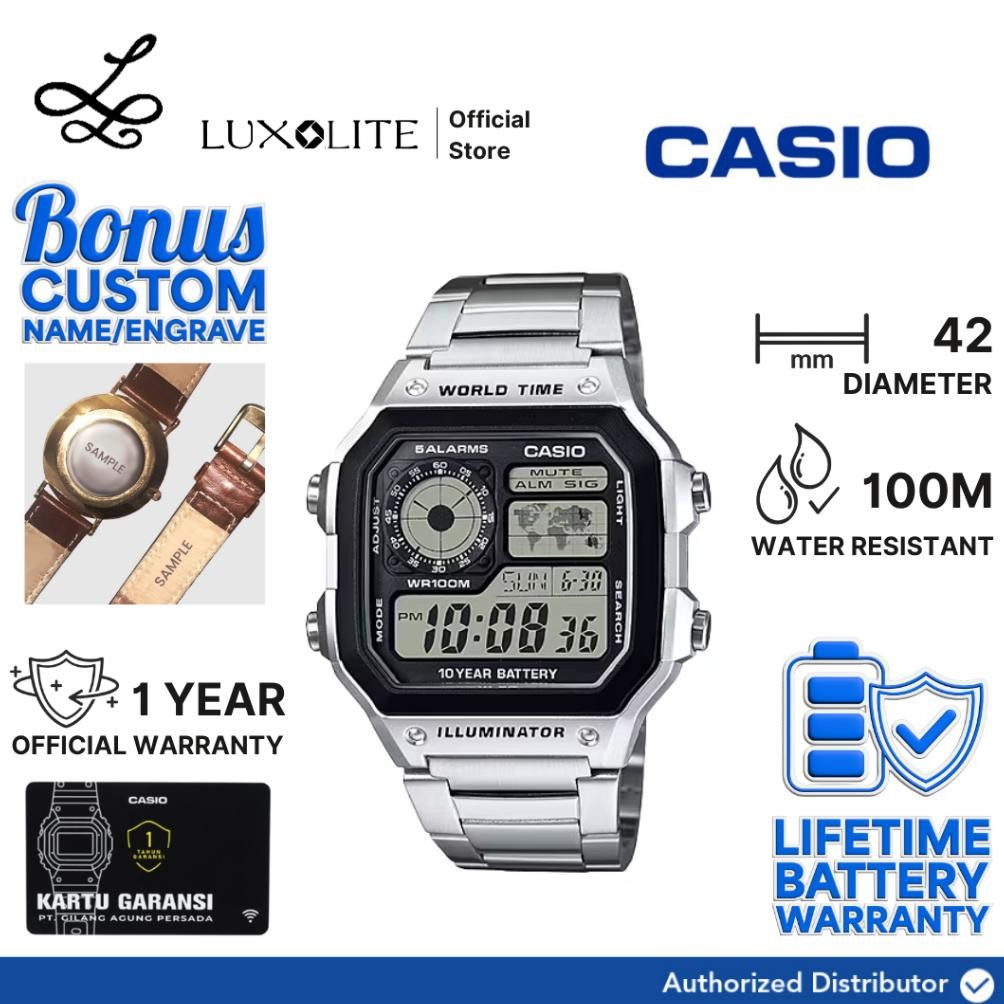 Terlaris [Luxolite] Casio Jam Tangan Pria Digital Ae-1200Whd-1Avdf/Ae-1200Whd-1Av Stainless Steel St