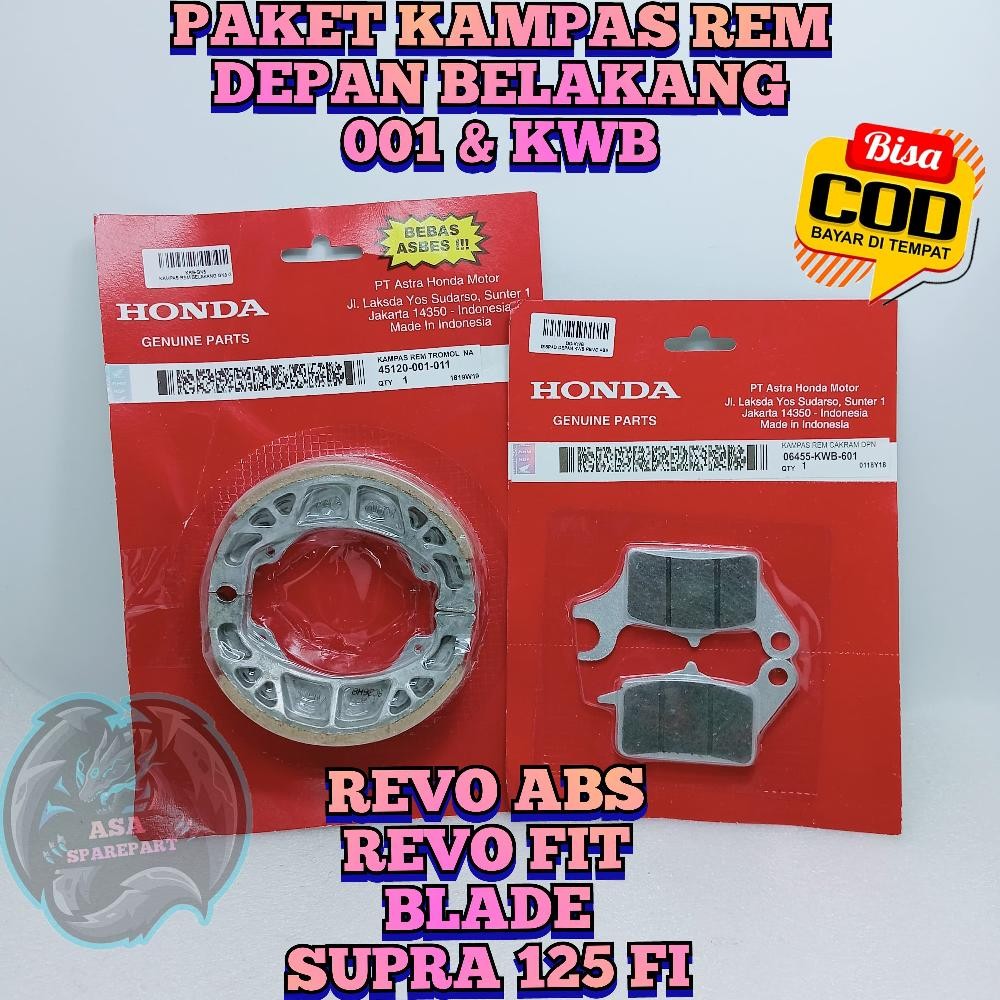 Diskon Paket Kampas Rem Belakang 001 & Depan Kwb Motor Honda Absolute Revo Abs , Revo Fit , Blade, S