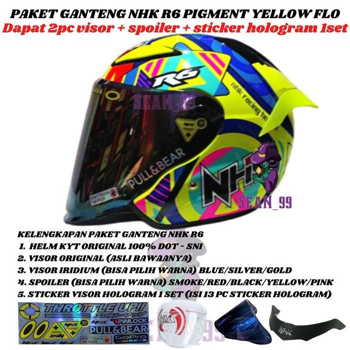 Helm Nhk R6 Pigment Yellow Flo Original Sni ( Paket Ganteng Nhk R6 )