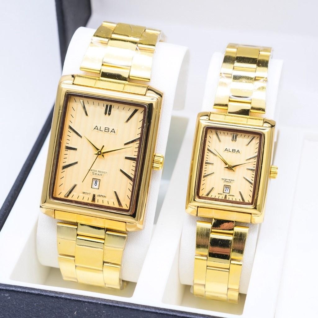 Zjs Cod (Jes) Jam Tangan Couple 8376 Alba Kotak Rantai Tanggal Aktif