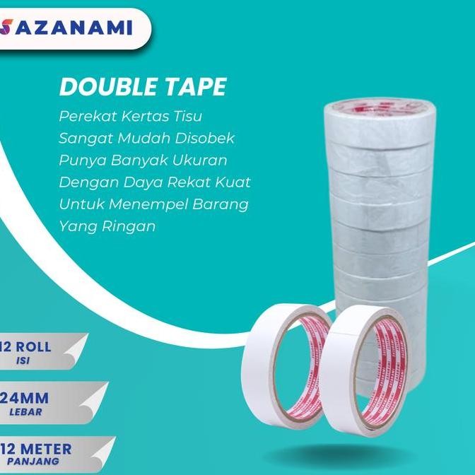 

promo double tape kertas putih sazanami 24mm x 12m isi 12 roll ekonomis