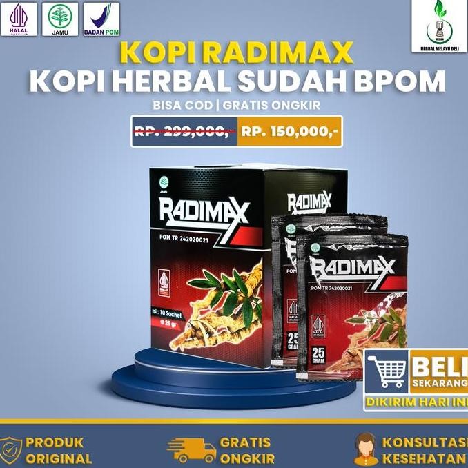 

original kopi radimax herbal 10 sachet - bpom & halal mui | kopi sehat praktis