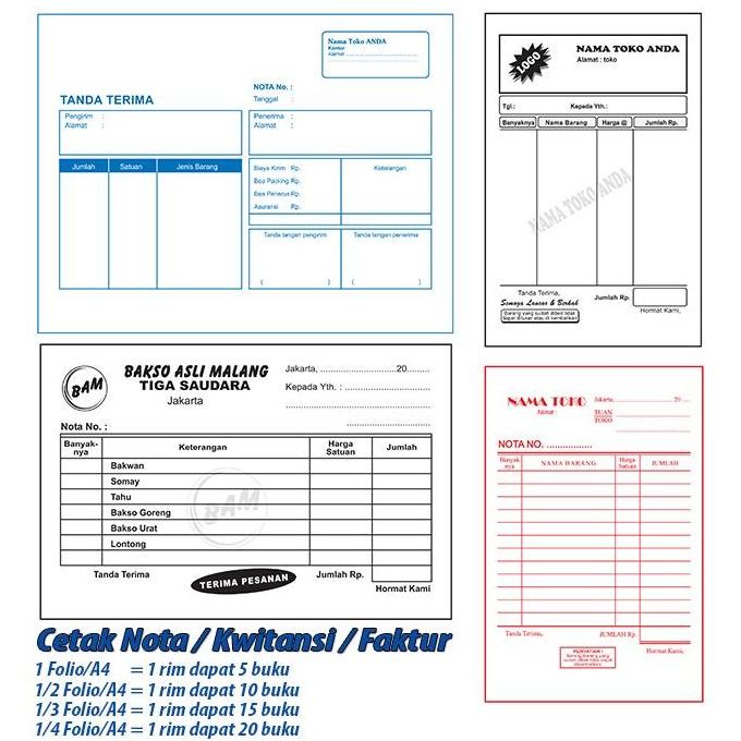 

Nota/Kwitansi 2 Ply/2 Rangkap Ncr Cetak 1 Warna