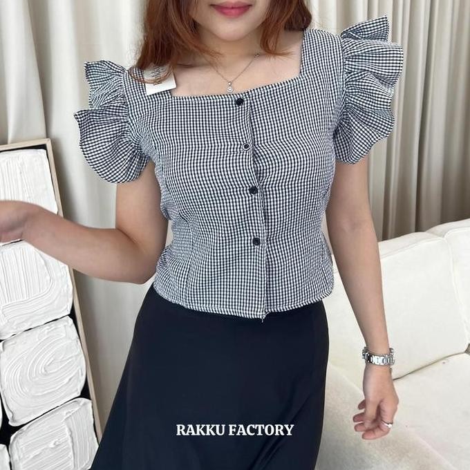 Rakku Kila Top 1881 - Baju Atasan Wanita Kekinian Korean Style - Blouse Kemeja Crop Top - Kemeja Len