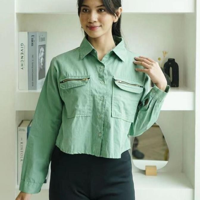 Nyla Shirt Kemeja Korea Kemeja Croptop Kemeja Outer Kemeja Polos / CropTop Lengan panjang HS