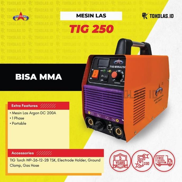 Mesin Las Listrik / Trafo Las Inverter Daesung TIG 250 Multifungsi Bisa MMA TIG Digital Display
