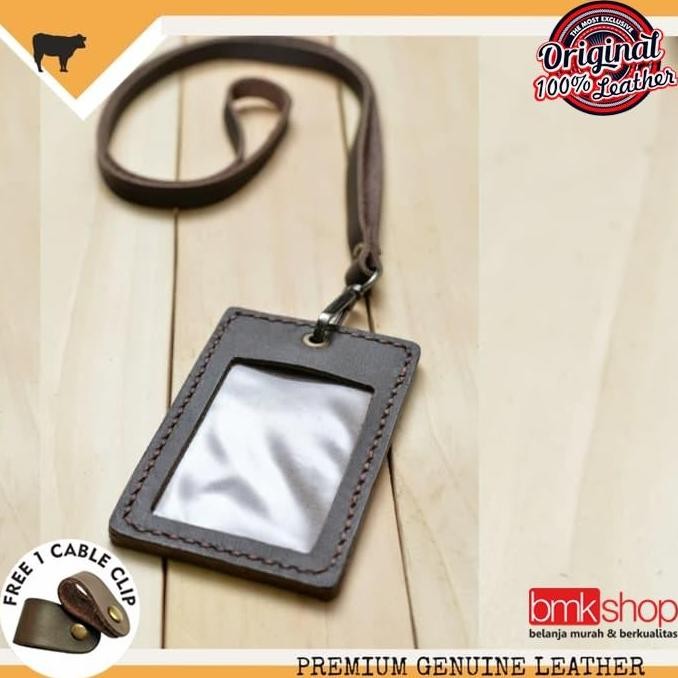 

Id Card Holder Kulit Asli Pria Wanita | Name Tag Gantungan Premium Leather Dark Brown Original