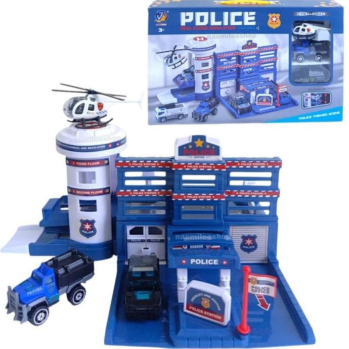 Parking lift police base mainan mobil polisi parking lot track car police madi50