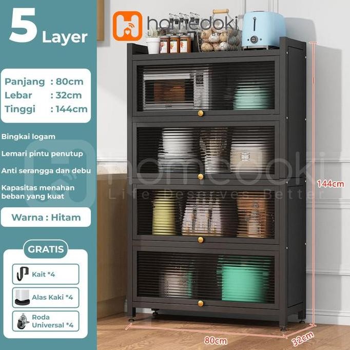 Homedoki Rak Piring Tertutup / Rak Dapur / Rak Serbaguna 5 Susun