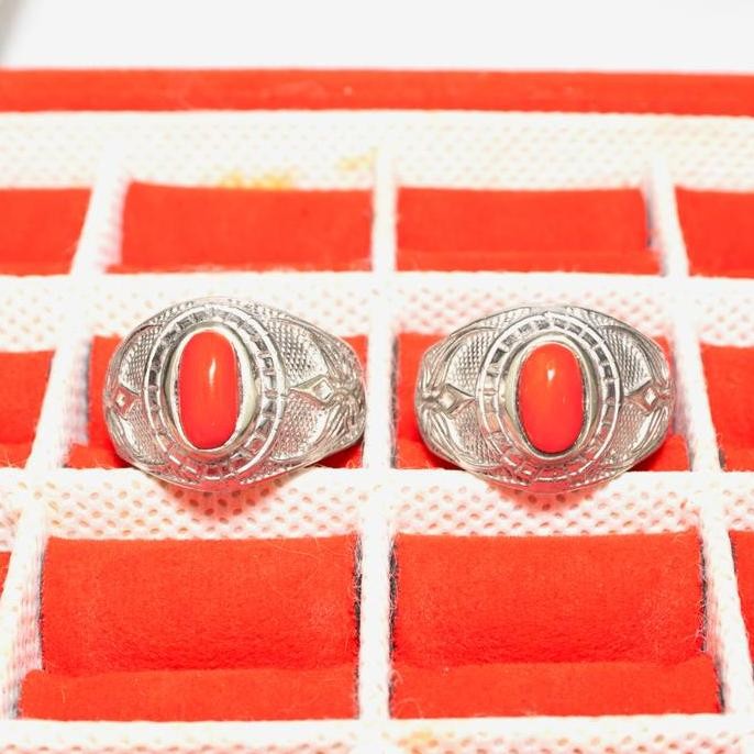 Baru Cincin Batu Akik Natural Red Coral Marjan Original Morocco Size Kantoran