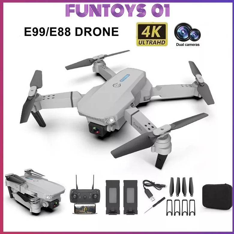 Terlaris <Cod>Drone Kamera Drone E99 Dual Kamera Drone 4K Hd Wifi Fpv Drone Kamera Jarak Jauh Portab