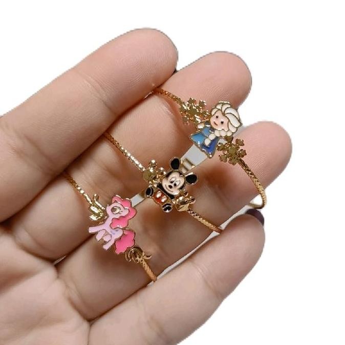 Baru Gelang Kaku Anak Karakter - Gelang Karakter Anak - Gelang Anak Titanium Lapis Emas 18K Bracelet