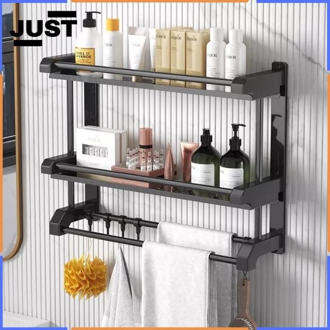 RAK SABUN HANDUK SUSUN KAMAR MANDI TEMPAT PENYIMPANAN SERBAGUNA HITAM