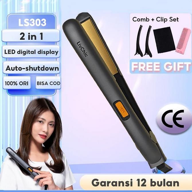 LIVCHIC 2IN1 CATOK RAMBUT UNTUK MELURUSKAN DAN KERITING LS303 MERAH CATOKAN SISIR
