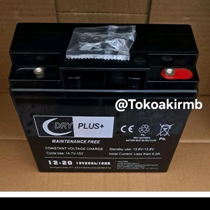 Aki (12Volt/20Ah), Aki Gengset, (Aki Kering), Dryplus(18*7*17) /(5 Kg) Original Dan Terpercaya