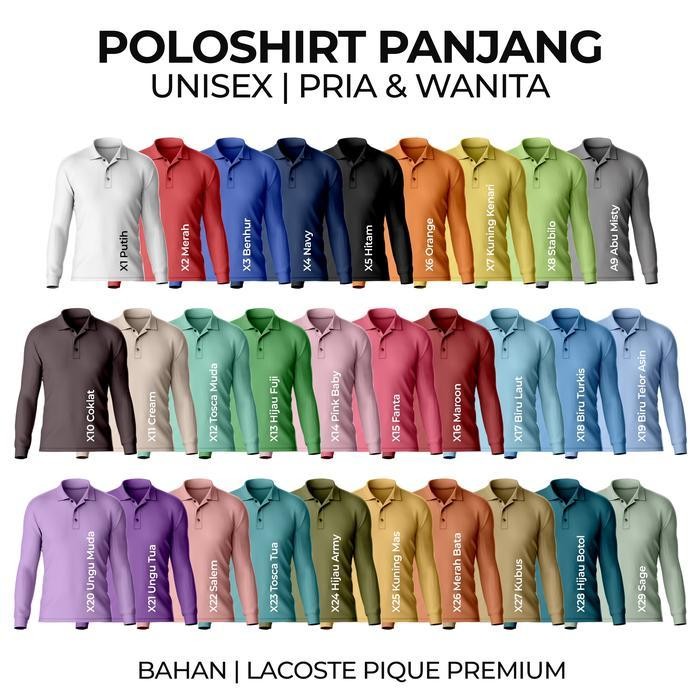 Kaos Polo Shirt Pria Kerah Lengan Panjang Rib Manset - Kancing 2 Putih Kerah Abu