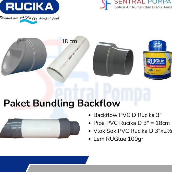 Paket Backflow RUCIKA 3" x 2 1/2" Back Flow Valve PVC 3 x 2,5 inch