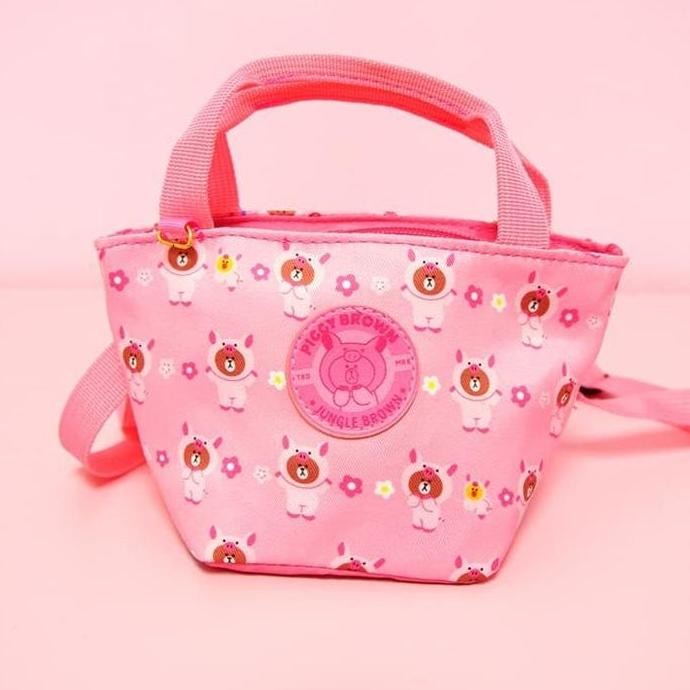 [original] line friends bag jungle dino piggy brown sling bag [terlaris] [terbaik]