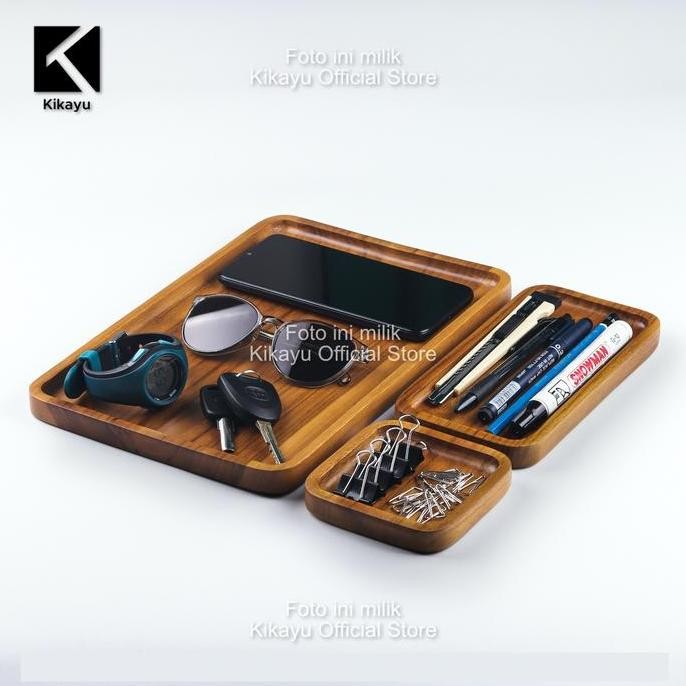

Wooden Tray Desk Organizer Kayu Jati Kikayu 3Pcs