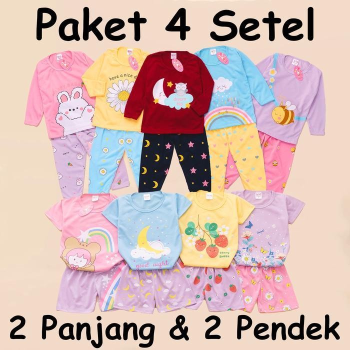 Bts (Isi 4 Pcs)Paket Setelan Panjang-Pendek Laki & Perempuan / Setelan Anak Perempuan/ Setelan Anak 