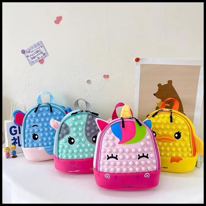 Tas Ransel Pop It Anak Jumbo Unicorn Makaron Rainbow Murah.