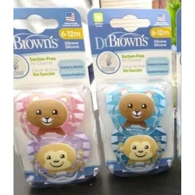 Dr Browns Brown prevent pacifier empeng bayi Isi 2 / Empeng Dr Brown's Animal Printed