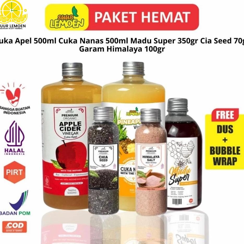 

Paket Detox 5In1 Paket Hemat Cuka Apel Sari Lemon Chia Seed Madu Hutan Garam Himalaya