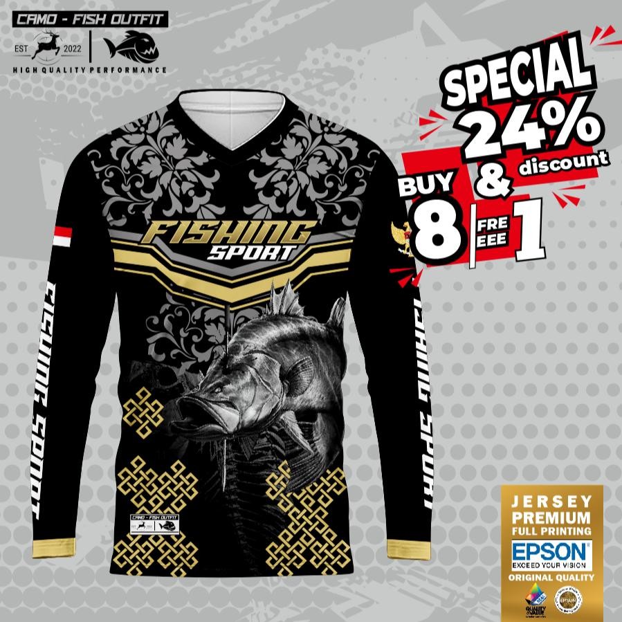 Baju Jersey Custom Mancing DRIFIT PREMIUM Motif Flower Pattern Baramundi Black Nugi