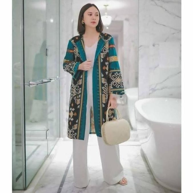 BAJU OUTER WANITA BATIK LONG CARDIGAN TENUN ETNIK OVERSIZE JUMBO