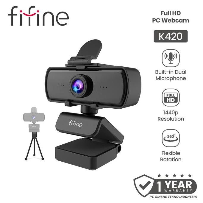 BEBAS ONGKIR - Fifine K420 1440P 2K 4MP Full HD Webcam USB Laptop Streaming with Noise Cancelling Mi