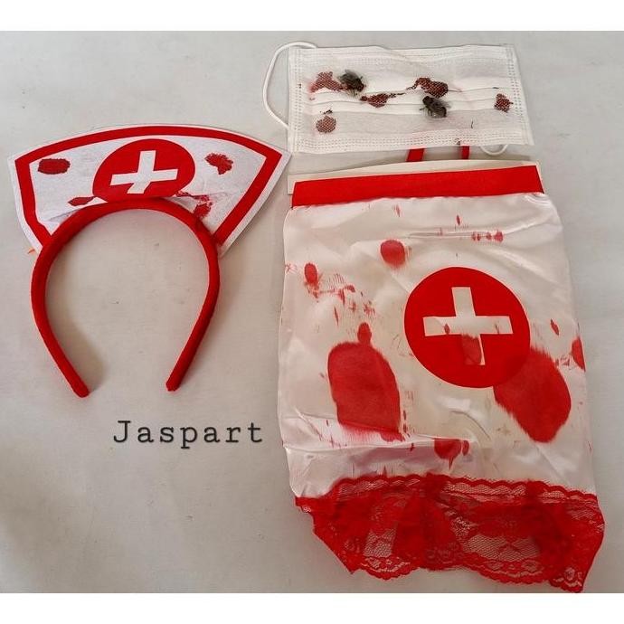 $$$$] Kostum Bando Masker Suster Set Halloween Party Cosplay Hantu Suster