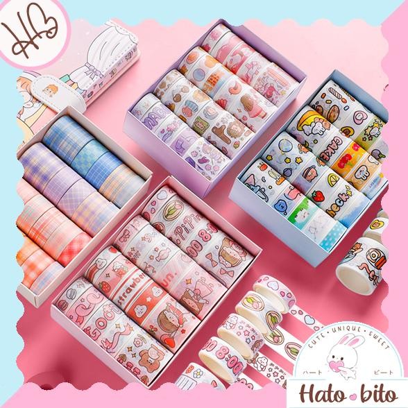 

Readyy!! 1 set isi 20 pcs washi tape motif gambar lucu plaid kotak masking tape HB1454