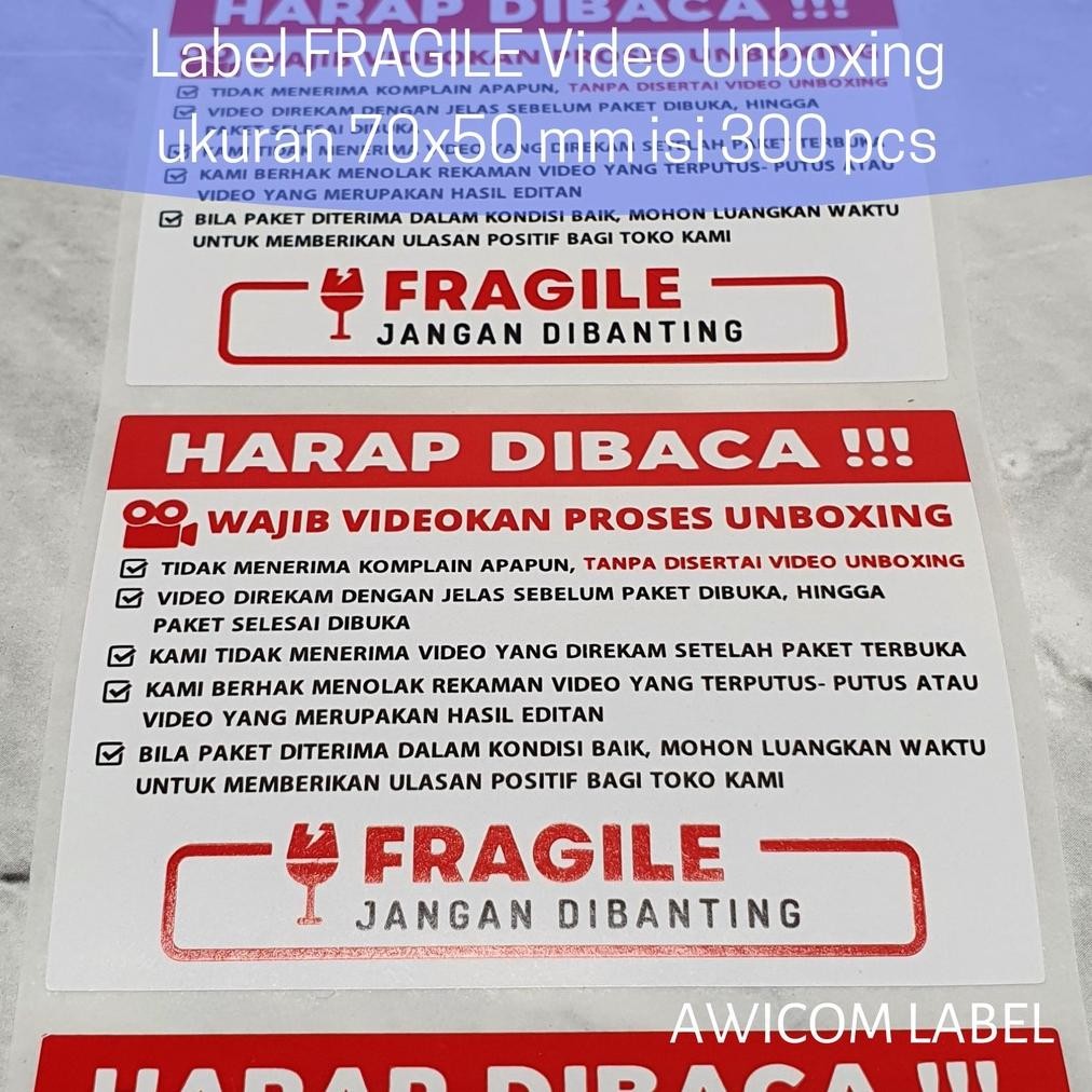 

Terlaris Label Sticker FRAGILE Wajib Video Unboxing Stiker Perhatian Online Shop 80x50 isi 300 pcs