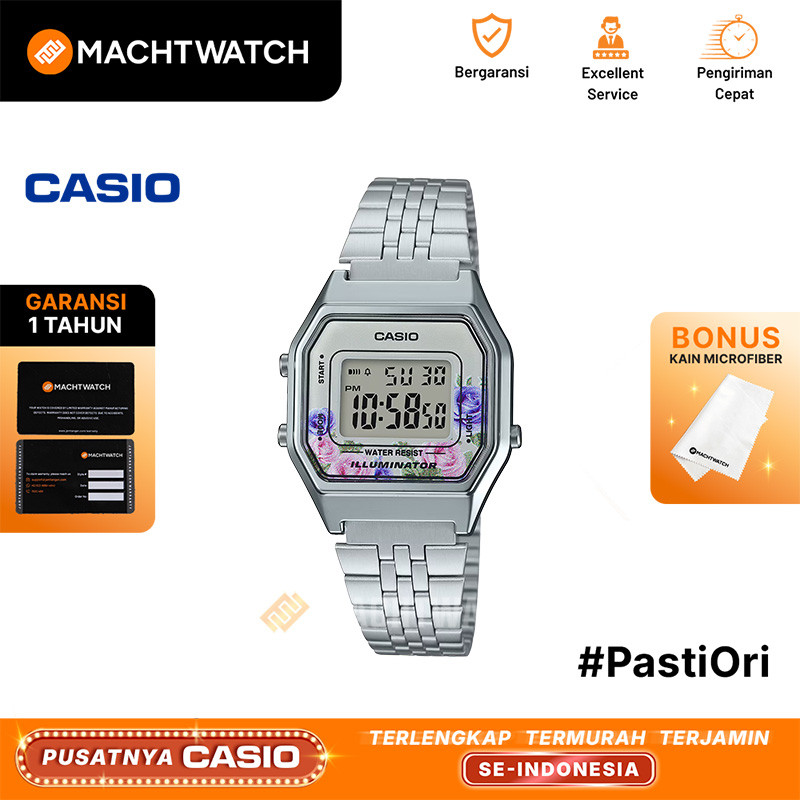 Jam Tangan Wanita Analog Casio Standard LA680WA-4CDF LA680 LA680W Flower Design Stainless Steel Band